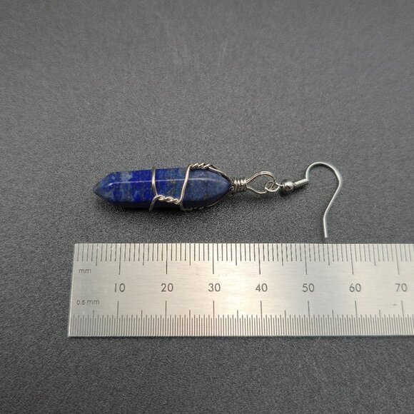 Silver Plated Lapis Lazuli Stone Handmade Wire Earrings A6317 - Picture 4 of 5